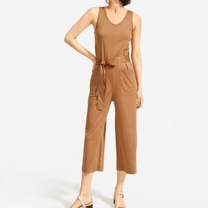 Everlane Luxe Cotton Jumpsuit Wide Leg Crop with Front Pockets Size Small
